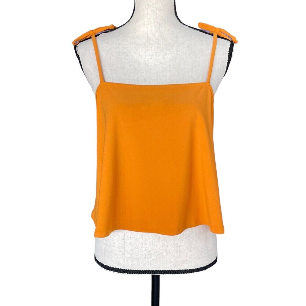 Bar III Large Cropped Top Tie Spaghetti Straps Stretch Square Neck Dark Yellow